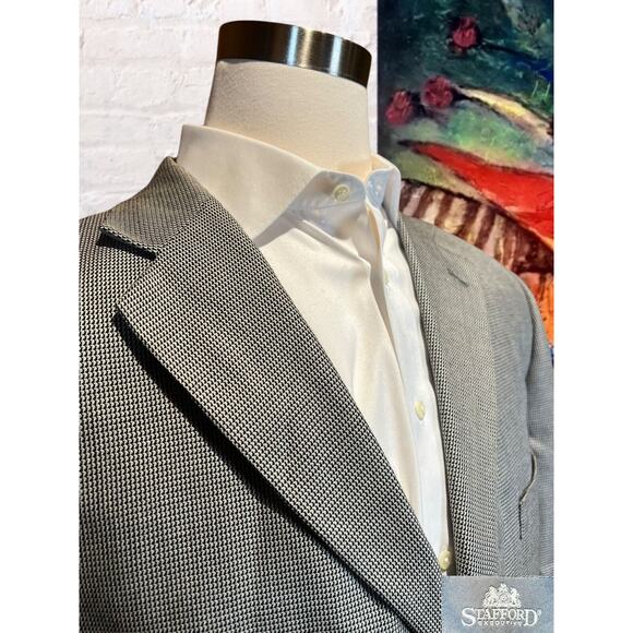 Stafford Signature 48L Silk Wool Houndstooth Soft Blazer Sport Suit Jacket - Picture 5 of 16
